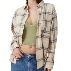 Cotton on Women's Boyfriend Flannel Shirt - Carrie Check Gray